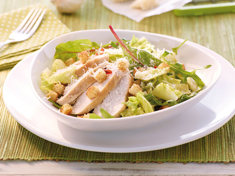 Wie Viel Kalorien Hat Ein Caesar Salat Mit Hähnchenbrust Ceasar Salat mit Hähnchenstreifen • Genius Rezeptwelt